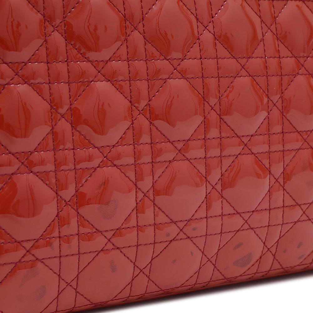 Christian Dior Dior Lady Cannage Large 2WAY Bag Handbag Patent Red BP - Picture 4 of 9